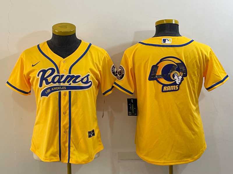 Womens Los Angeles Rams Yellow Team Big Logo With Patch Cool Base Stitched Baseball Jersey->women nfl jersey->Women Jersey